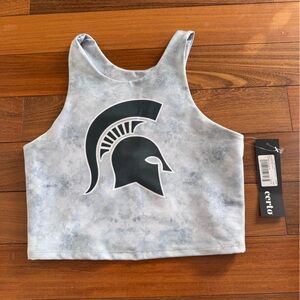 Gray Tie-Dye Crop Top with Spartan Logo